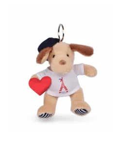 Doudou et Compagnie Porte clé Chien beige avec T-shirt Tour Eiffel - 15 cm