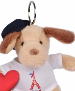 Doudou et Compagnie Porte clé Chien beige avec T-shirt Tour Eiffel - 15 cm