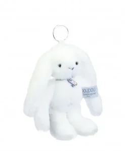 Doudou et Compagnie Porte clé en peluche Lapin Blanc- 18 cm - Lapin Fleurette