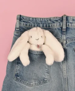 Doudou et Compagnie Porte clé en peluche Lapin Blanc- 18 cm - Lapin Fleurette