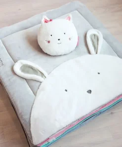 Doudou et Compagnie Tapis de Parc Lapin - gris perle - 100 x 100 cm